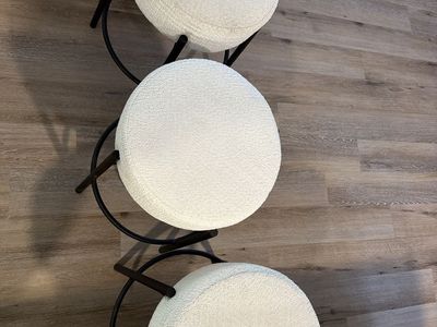 Set of 3 Modern Counter Stools with White Sherpa Upholstery and Black Metal Legs
