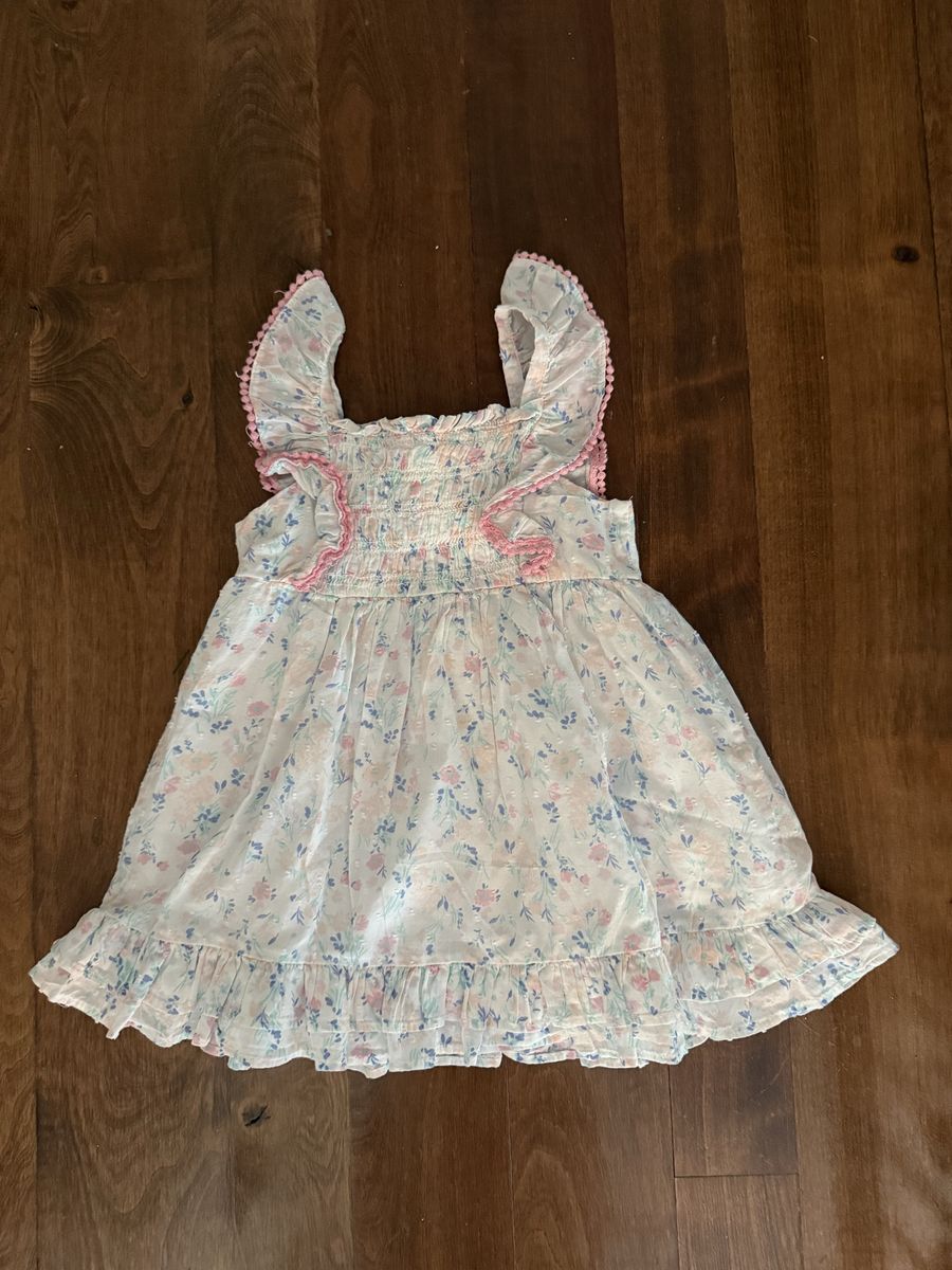 J Joie brand embroidered pink Pom Pom trim floral dress 5/6