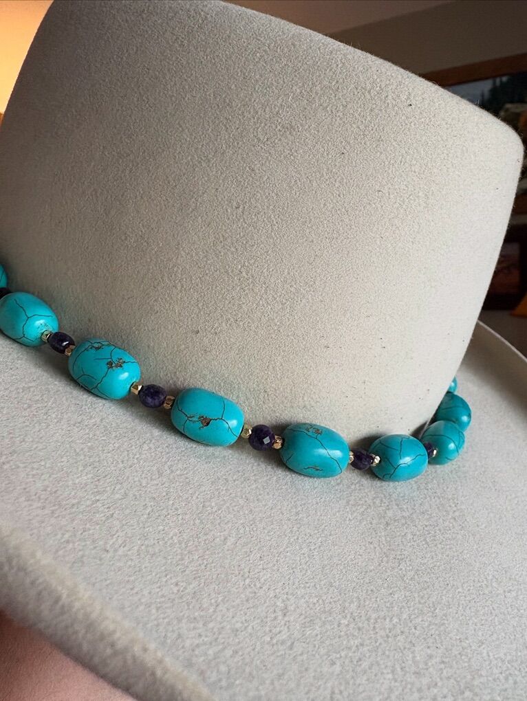 Handcrafted Faux Turquoise Beaded Hat Band