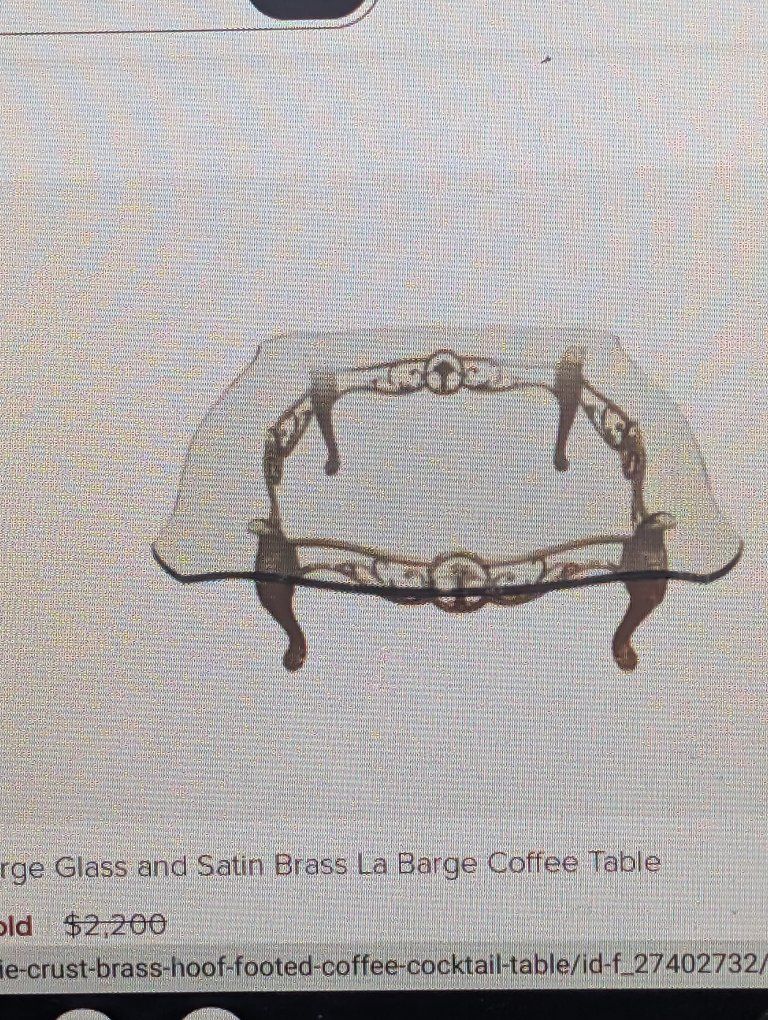 La Barge Glass and Satin Brass Coffee Table - Hoof-Footed Cocktail Table