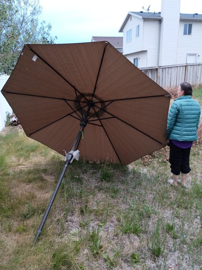 Outdoor Patio Umbrella - Brown Hexagonal Canopy - Adjustable Tilt for Shade