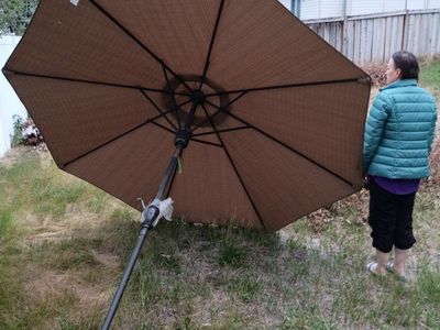 Outdoor Patio Umbrella - Brown Hexagonal Canopy - Adjustable Tilt for Shade