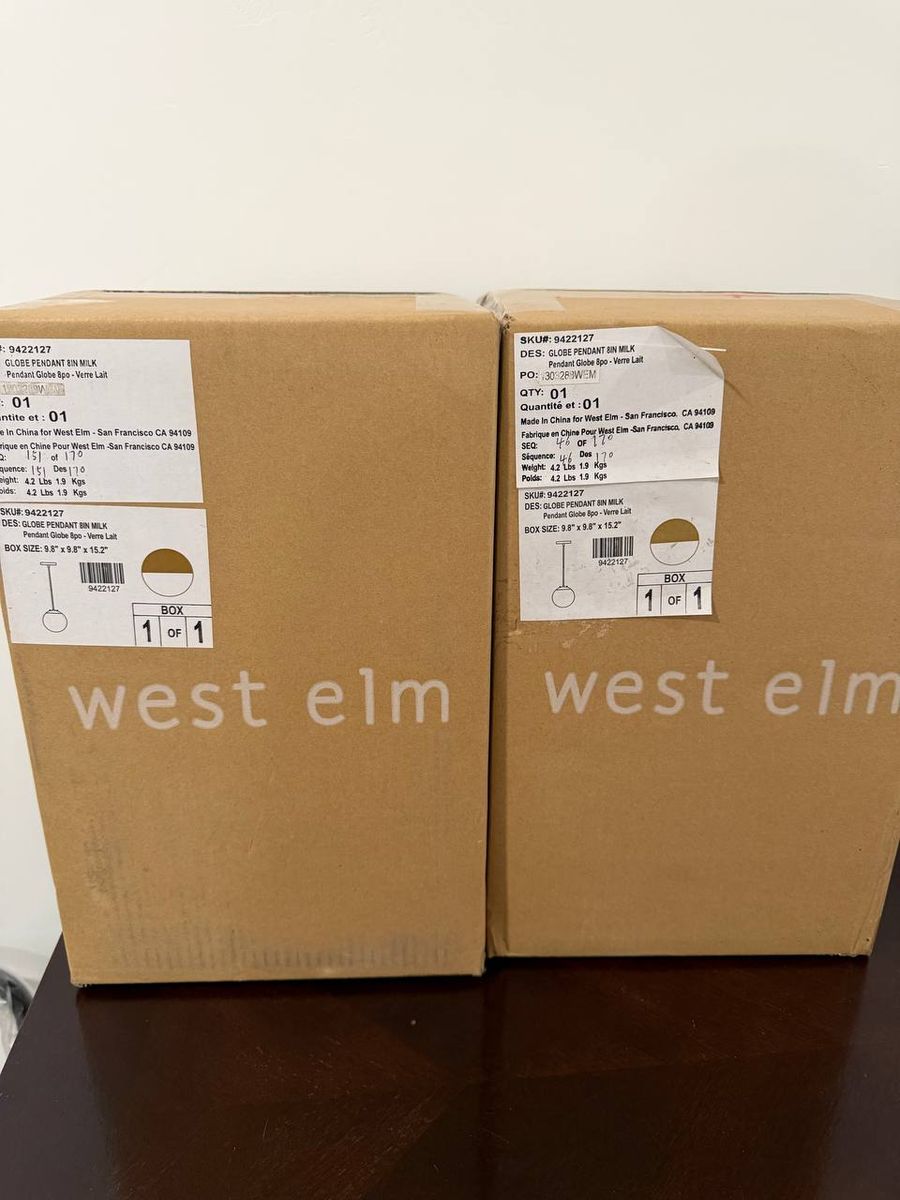 2 West Elm 8 inch globe pendants