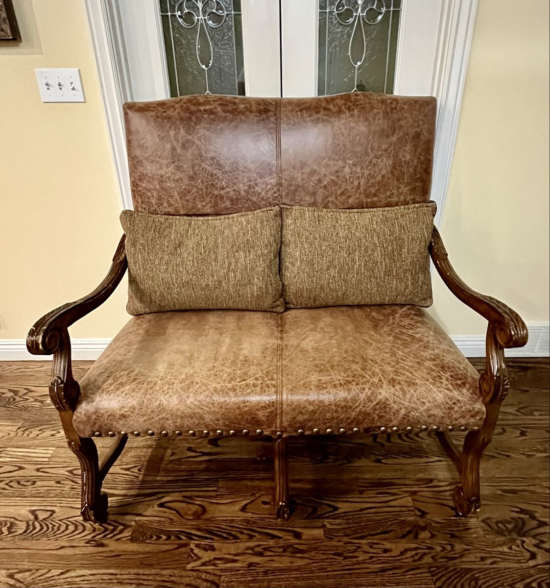 FRENCH 18th CENTURY STYLE SETTEE CHAIR ITALIAN LEATHER