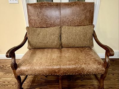 FRENCH 18th CENTURY STYLE SETTEE CHAIR ITALIAN LEATHER