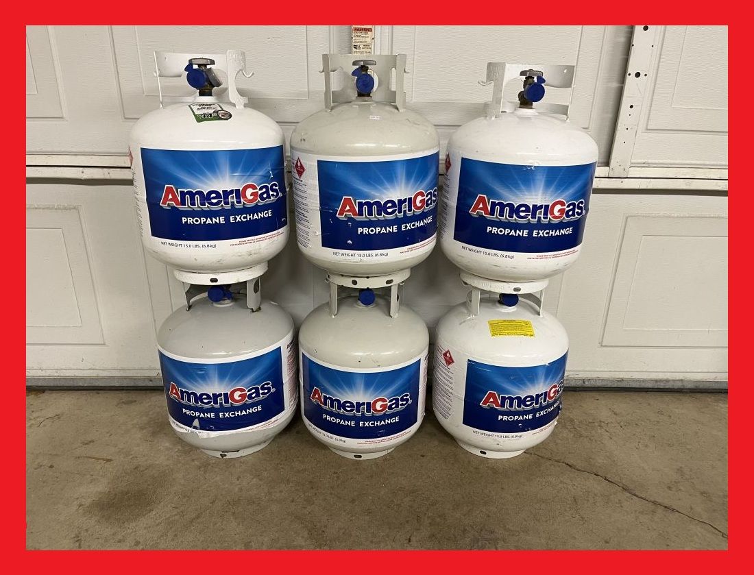 FULL - 5 Gallon 20 lb. Propane LP Gas Cylinders/Tanks/Bottles for BBQ, Grill, Fire Pits, Heaters, Trailers, RVs... LPG 20lb