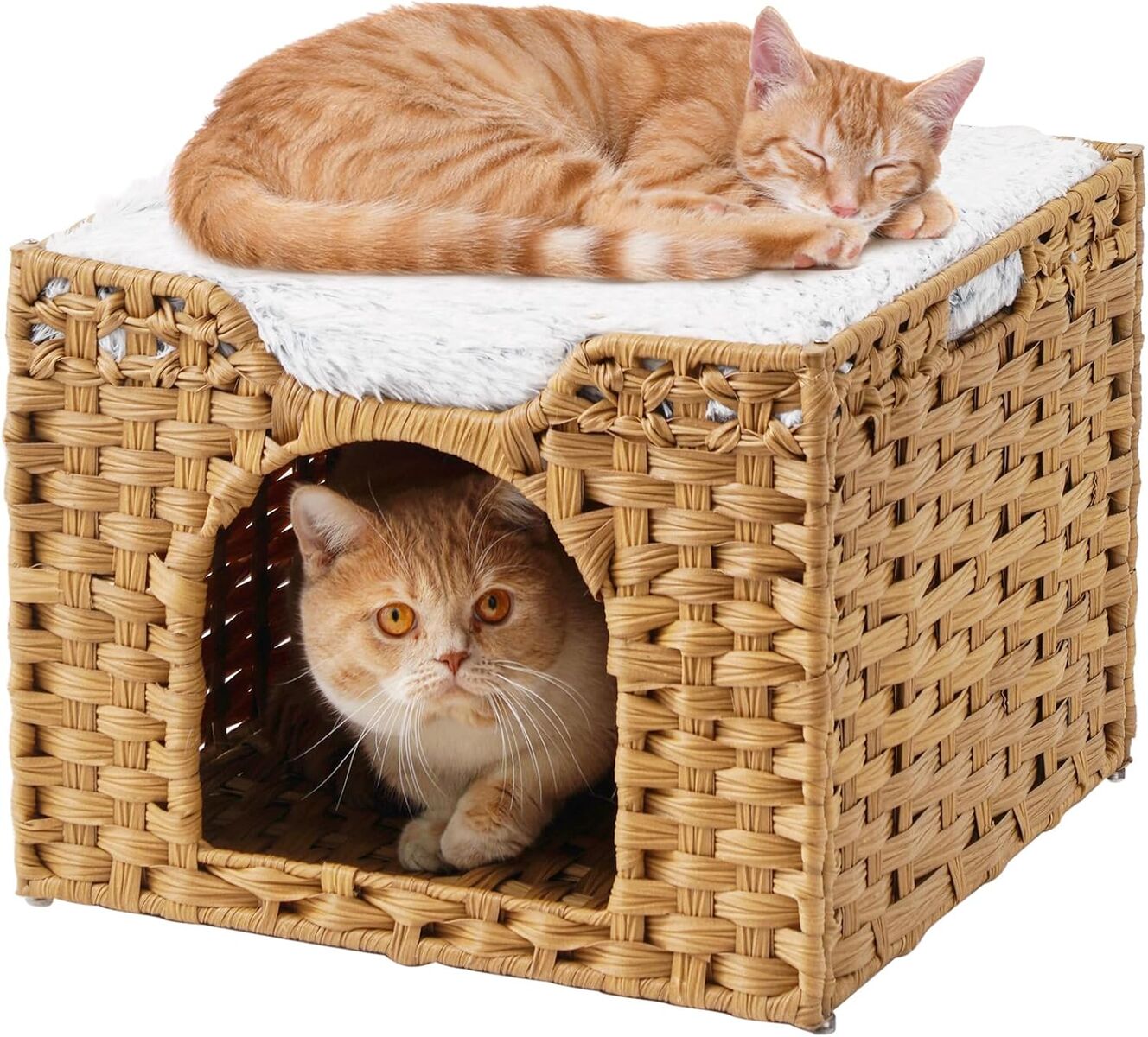 Cat Beds Indoor Kitten House, Handwoven Rattan Cat Cave