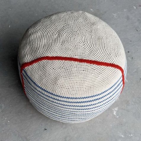 Handmade Crocheted Floor Pillow Ottoman Pouf - Red & Blue Striped from Crate & Barrel Kids