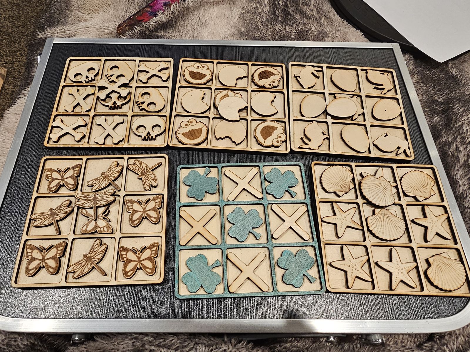 Handcrafted Wooden Tic Tac Toe Game Set with Multiple Theme Pieces