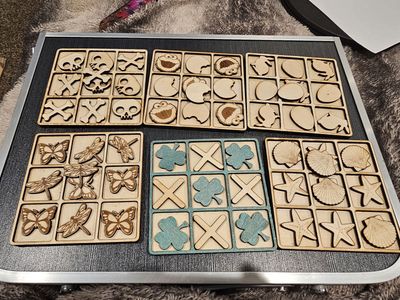 Handcrafted Wooden Tic Tac Toe Game Set with Multiple Theme Pieces