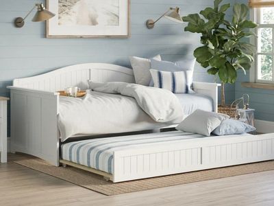 White Wooden Twin Daybed Frame with Mattress and box springs