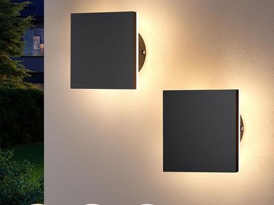 Modern Square LED Outdoor Wall Sconce Set of 2 Black Finish 5.9 Inch
