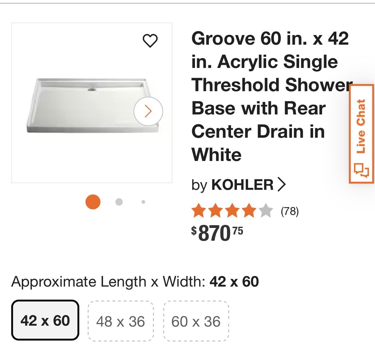KOHLER Groove 60 in. x 42 in. Acrylic Single Threshold Shower Base