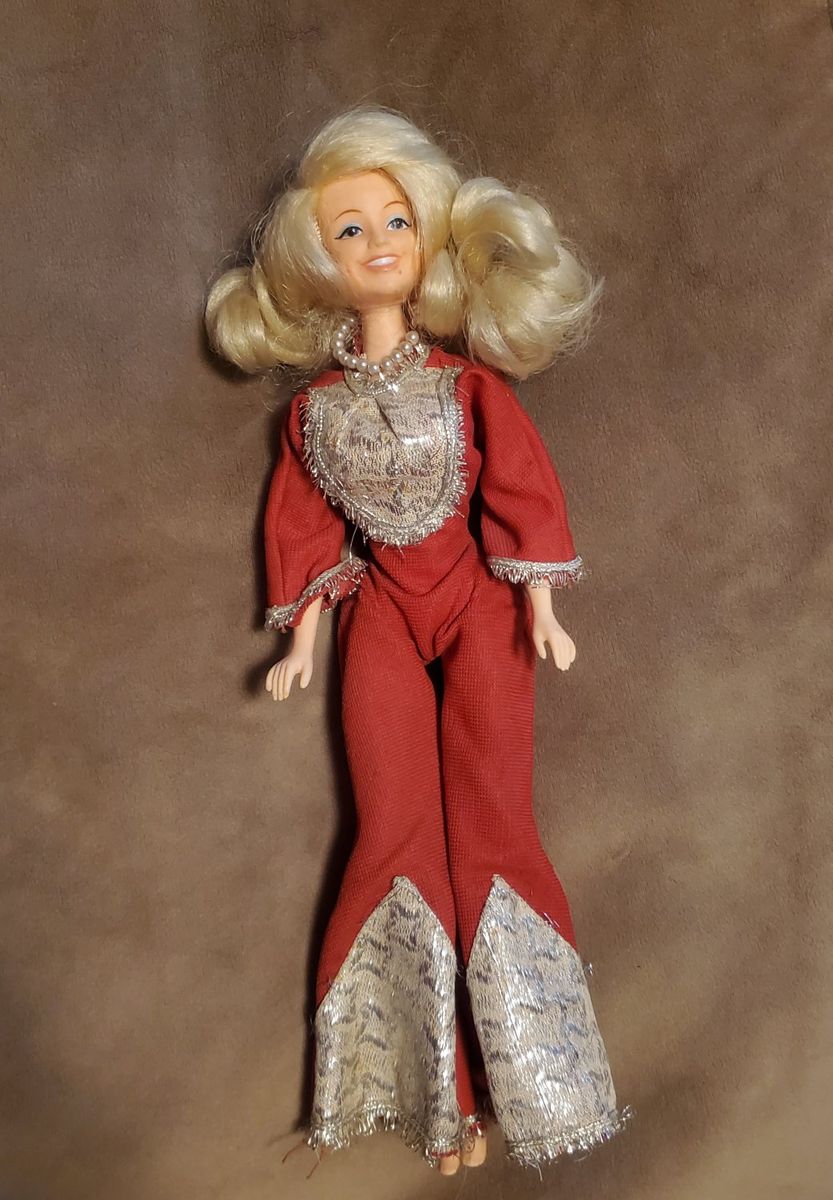 Vintage DOLLY PARTON doll in Red and Silver Jumpsuit with Pearls