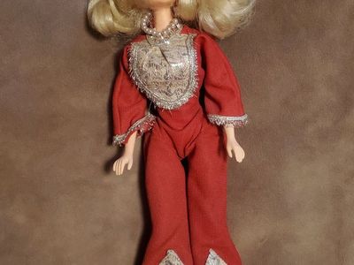 Vintage DOLLY PARTON doll in Red and Silver Jumpsuit with Pearls