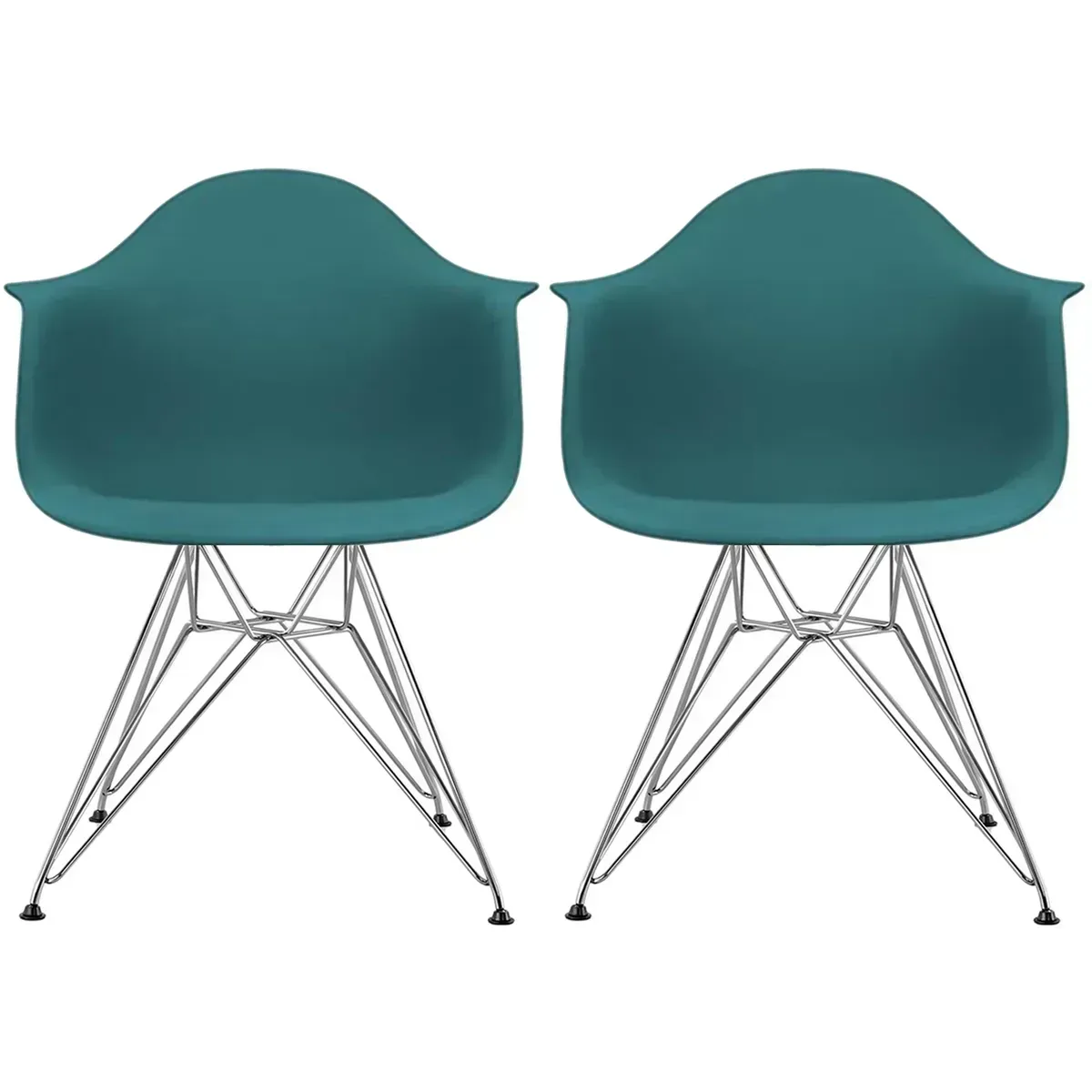 PLASTIC DINNING ARMCHAIR W/CHROME WIRE BASE (SET OF 2) TEAL