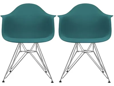 PLASTIC DINNING ARMCHAIR W/CHROME WIRE BASE (SET OF 2) TEAL