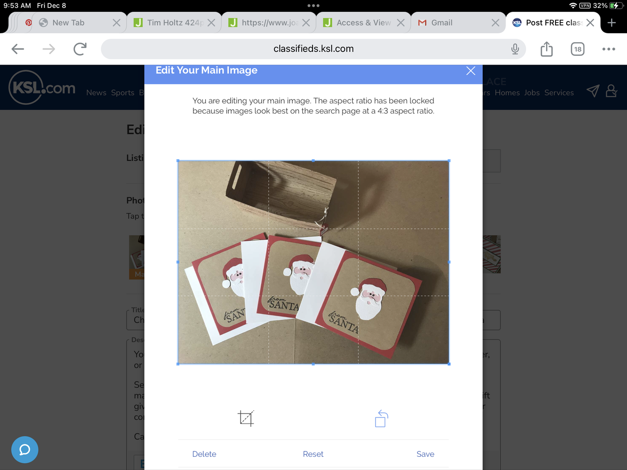 Christmas Gift Cards 3 inches x 3 inches in Small Paper Crate
