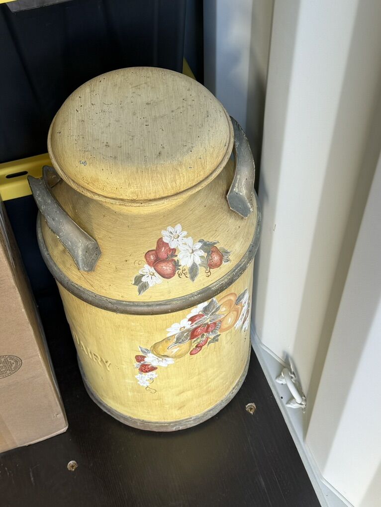 Vintage hand painted original old milk jug