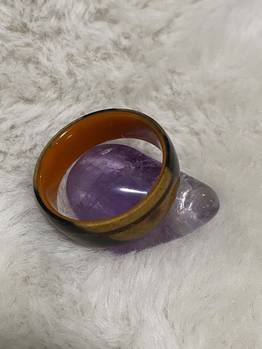 Epoxy Ring with Wood & Gem Overlay - Size 13