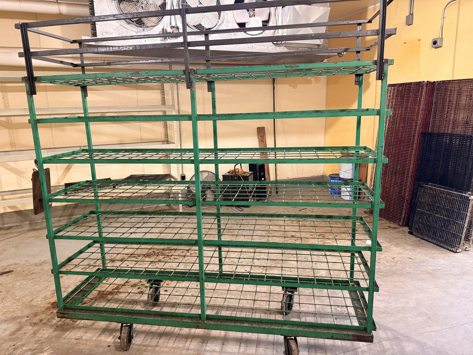 Industrial Green Metal Rolling Storage Rack / Cart with 5 Shelves