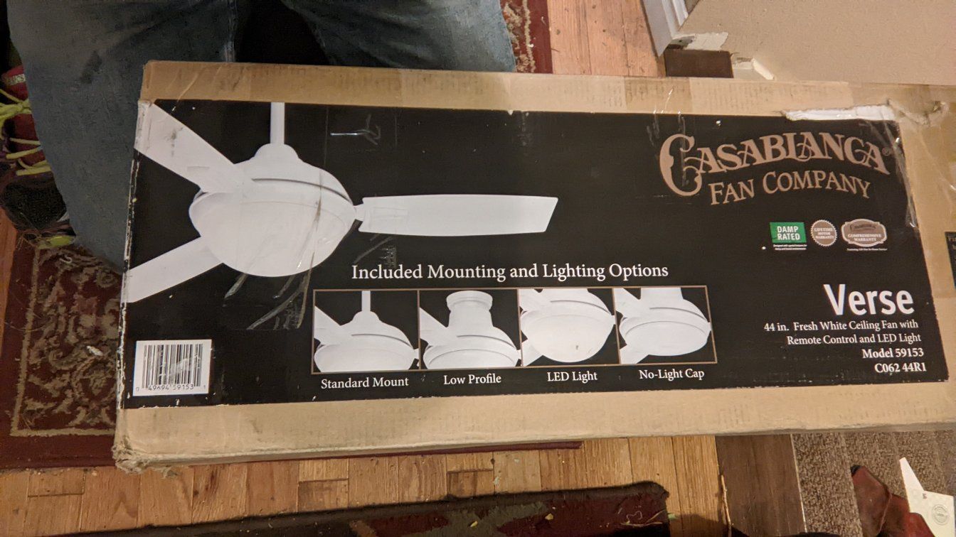 Casablanca Verse 44in Fresh White Ceiling Fan w/ Remote, LED Light & Mounting Options