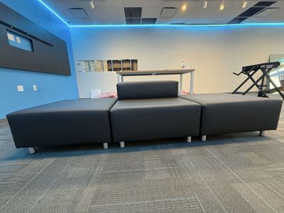 Modular Black Faux Leather Lounge Seating - 3-Piece Sectional