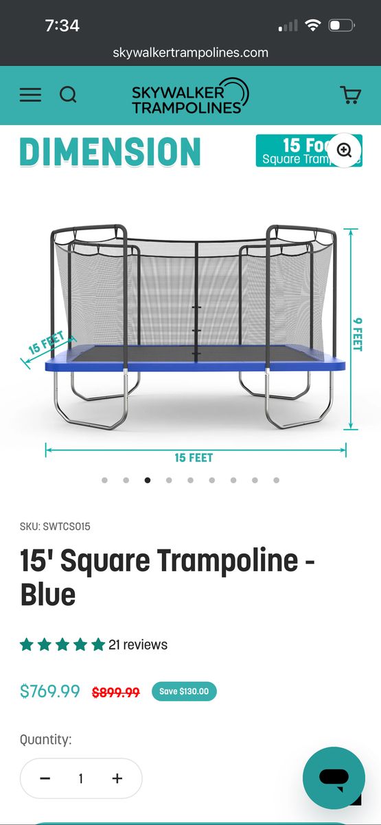 Skymaster 15' Square Trampoline