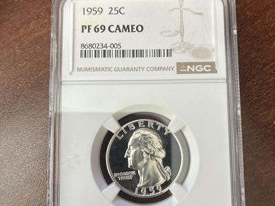 1959 Washington Quarter 25C NGC PF 69 CAMEO Certified Graded Coin