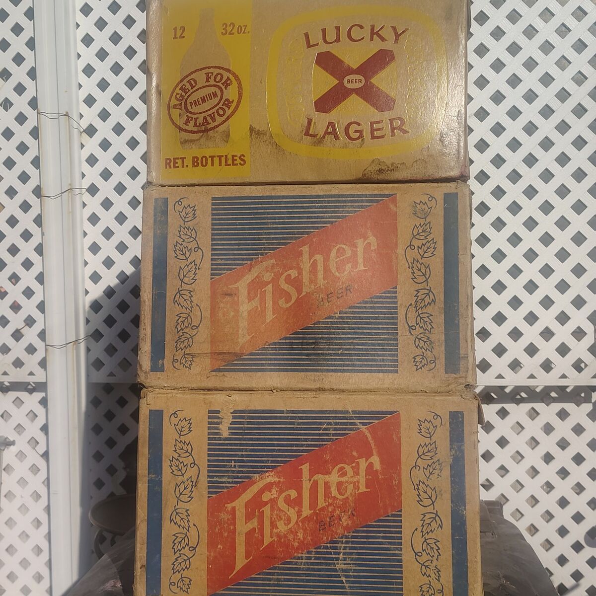 3 vintage utah Fisher beer cardboard boxes