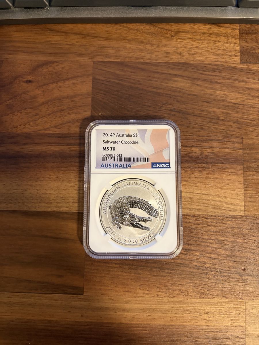 2014-P Australia 1oz Silver Saltwater Crocodile NGC MS70 Flag Label