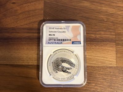 2014-P Australia 1oz Silver Saltwater Crocodile NGC MS70 Flag Label