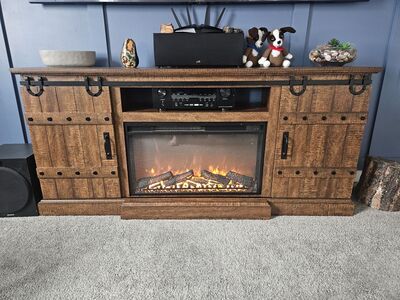 OKD 70" Farmhouse Fireplace TV Stand - Reclaimed Barnwood
