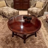 Round Wood Coffee Table - Elegant Cherry Finish Living Room Centerpiece