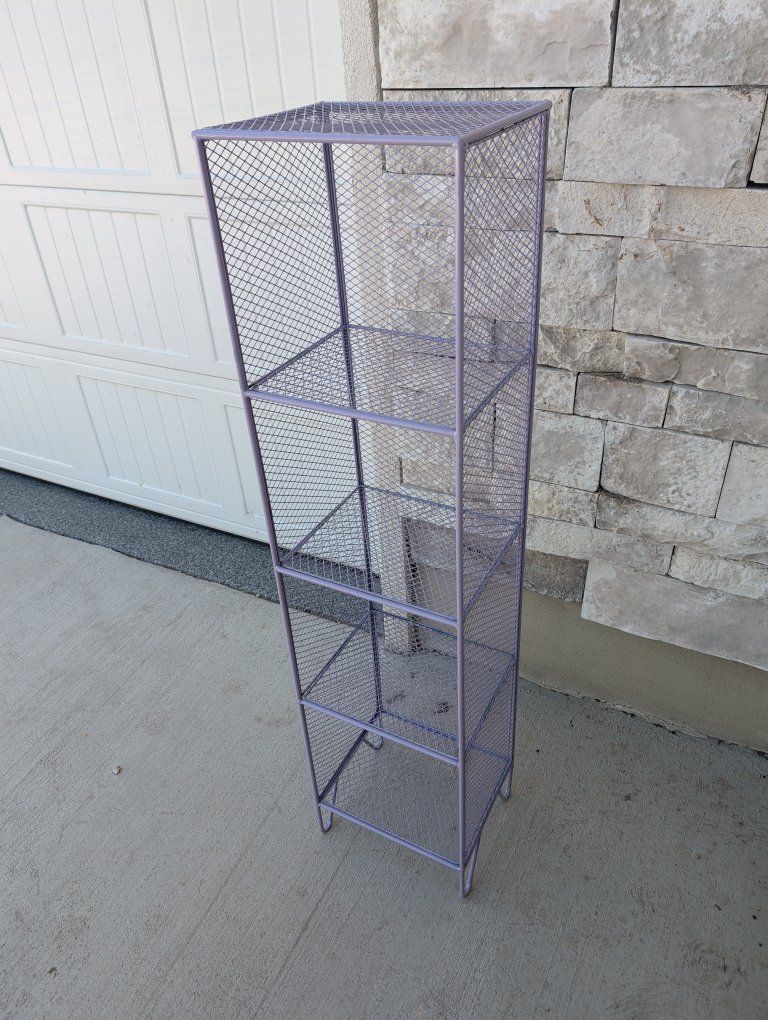 Vintage Lavender Metal Mesh Shelf Unit - 4-Tier Freestanding Storage Rack