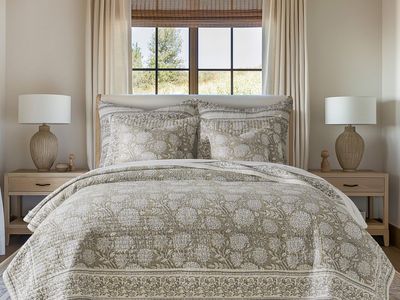 Levtex Home Adare Taupe Reversible King/Cal King Quilt Set (106x92in) and 2 Pillow Shams (36x20in) - Floral Bedding - Taupe Whit