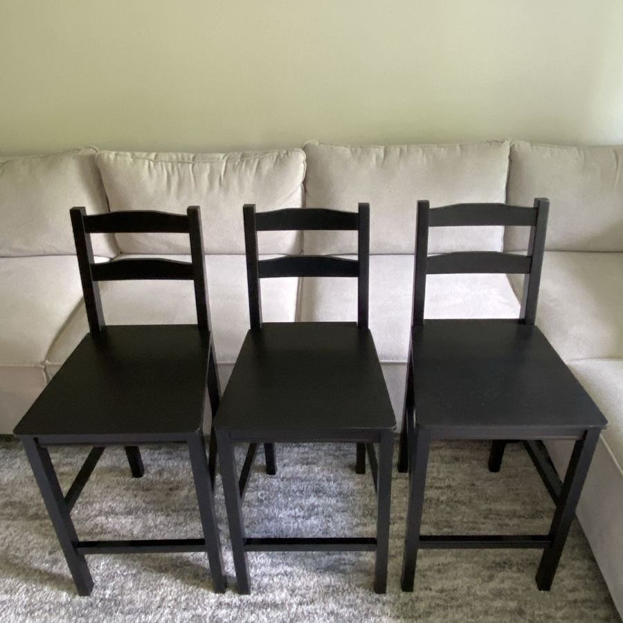 Set of 3 Wooden Chairs-Black