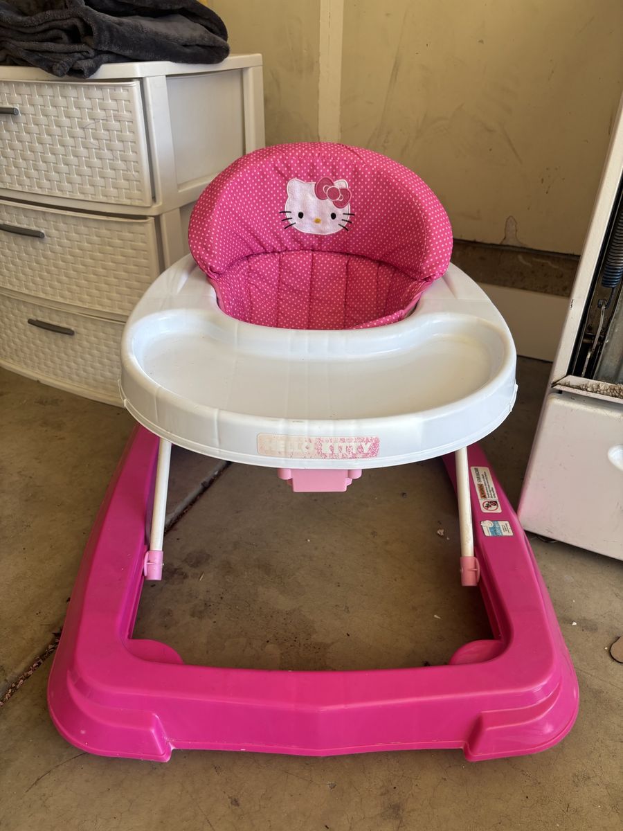 Hello Kitty Baby Walker Pink Polka Dot Padded Seat Tray