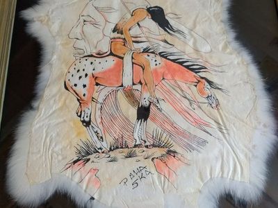 Paha Ska Native American Inspired Art on Fur Pelt Framed