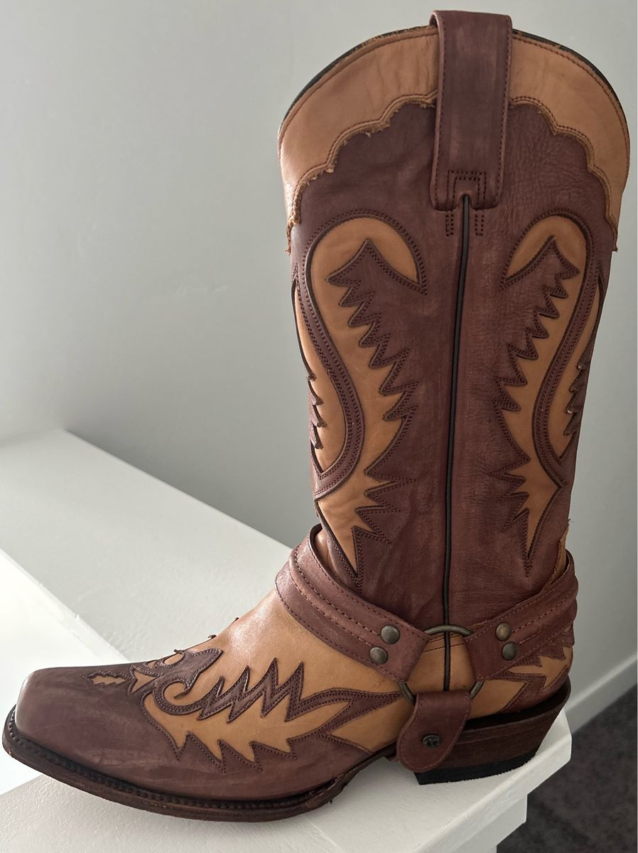Stetson real leather cowboy boots, Two-Tone Brown, Men's Western Style size 8.5,