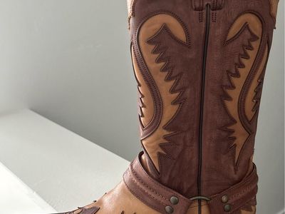 Stetson real leather cowboy boots, Two-Tone Brown, Men's Western Style size 8.5,