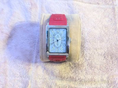 Officina Del Tempo Rectangular Dial Stainless Steel Watch with Red Rubber Strap