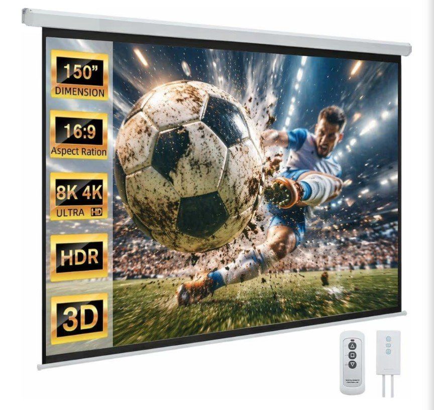 Electric Motorized Projector Screen 150 inch 16:9 4K HD 3D for Home Theater