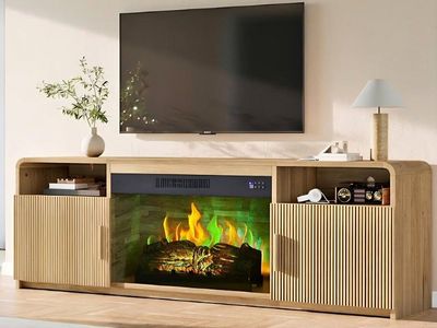 Decofy 70" Fluted TV Stand, Entertainment Center for 80" TVs, Mid Century Modern TV Console Cabinet with Wavy Grain Doors & Adju