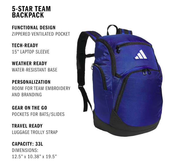 NEW--Adidas 5-STAR TEAM 2 BACKPACKS