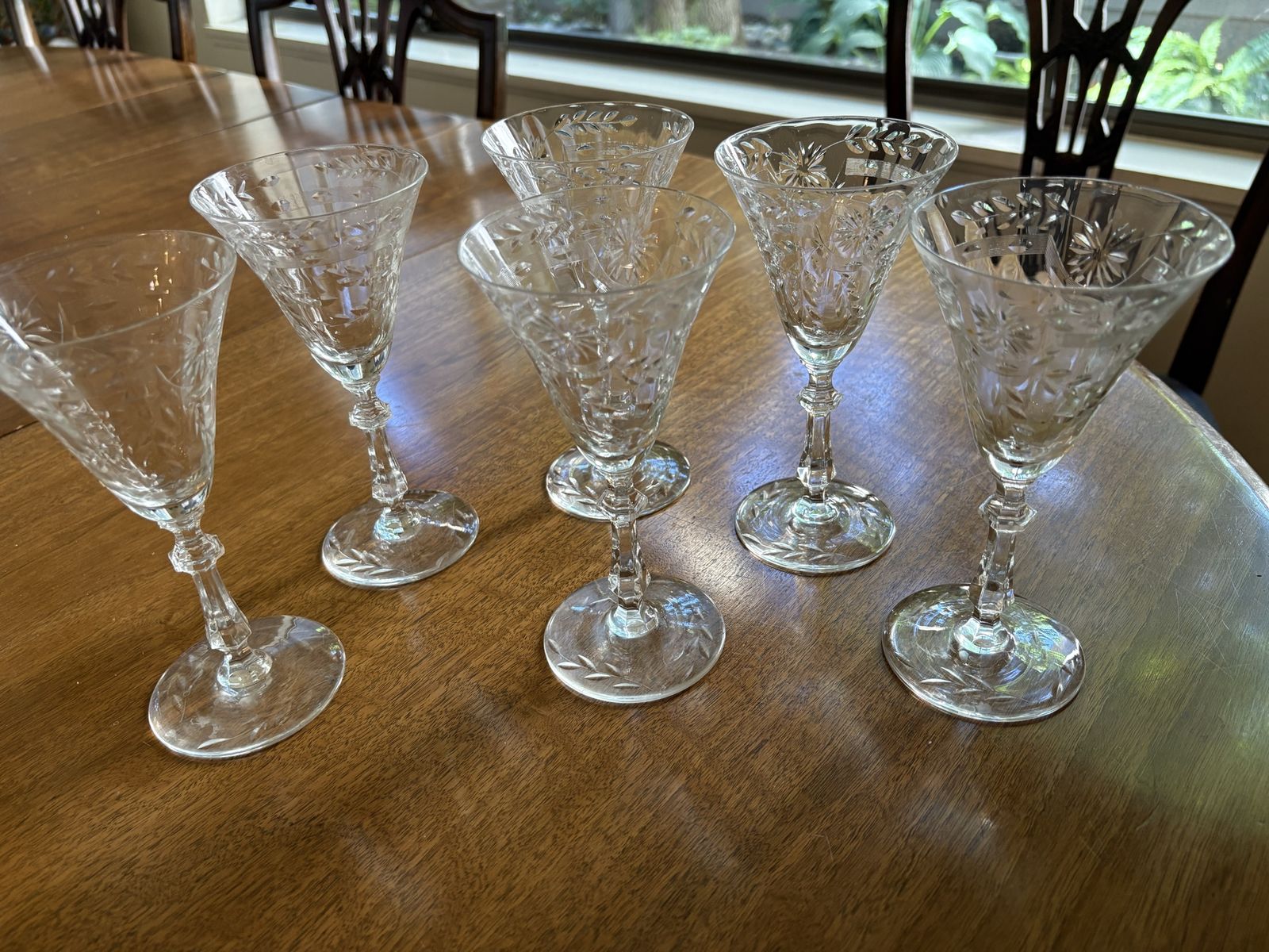 6 Glastonbury-Lotus Hostess Claret Wine Glasses