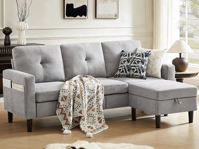 New 79.76" Wide Reversible Sectional Sofa Couch with Storage Ottoman in Grey