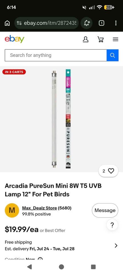 Arcadia PureSun Mini 8W T5 UVB Bulbs – Brand New