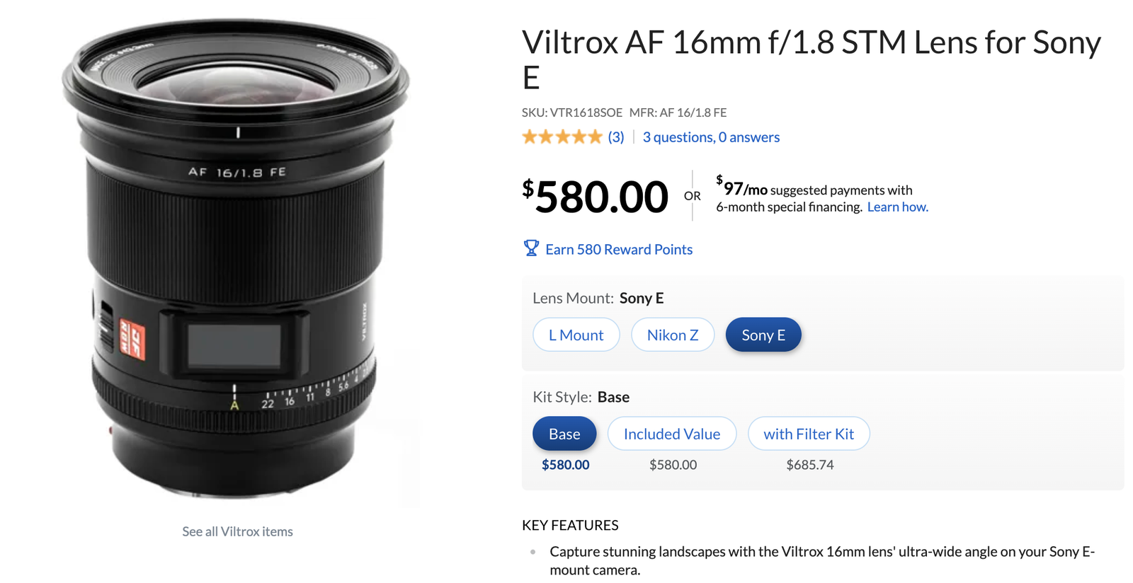 Viltrox AF 16mm f/1.8 STM Lens for Sony E