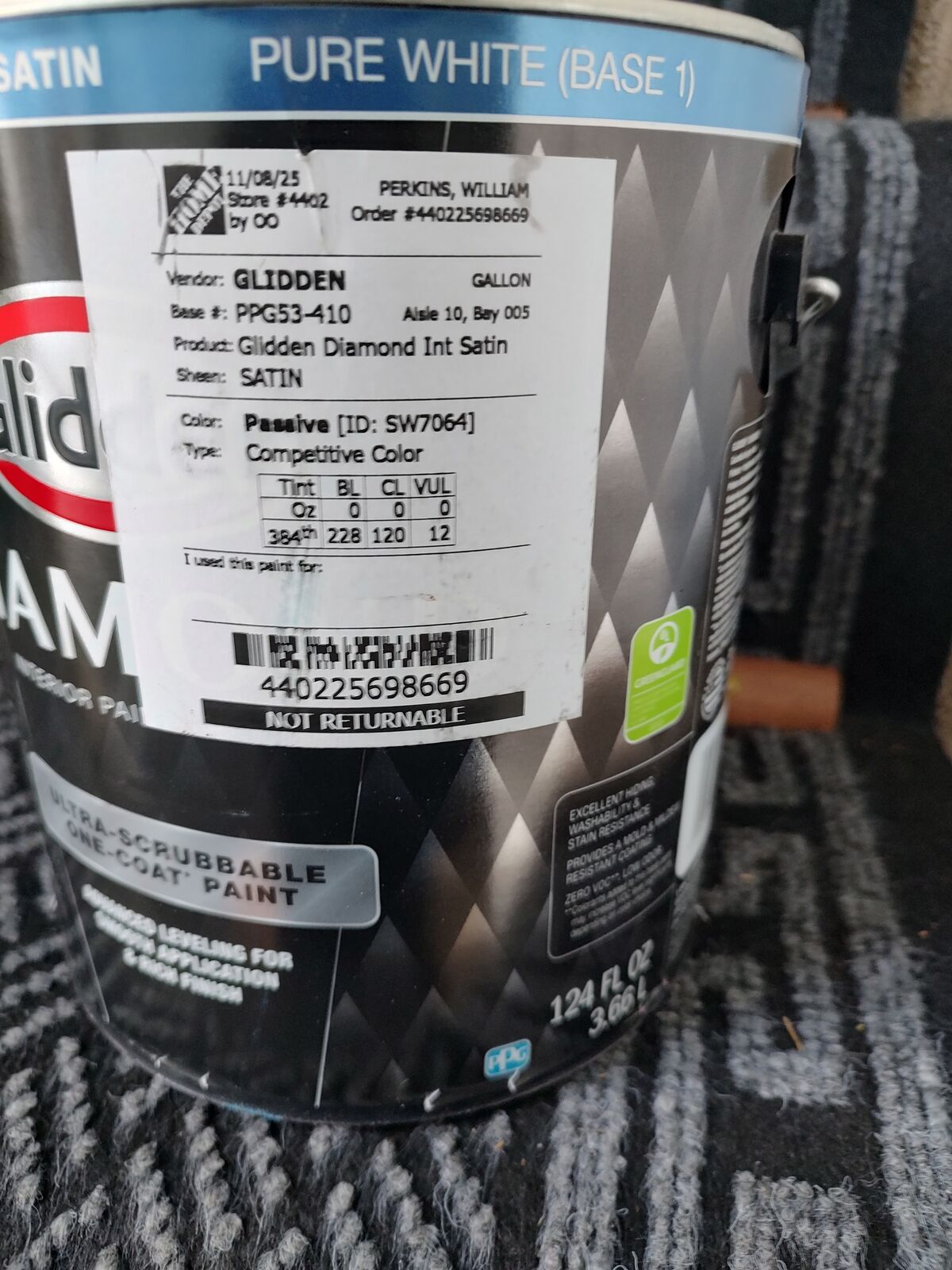 Glidden/PPG Diamond Satin Sherwin Color #SW-7064 Passive